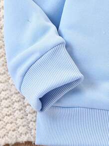 2 件套年轻女孩休闲蝴蝶印花连帽衫和裤子套装，适合春秋季节，运动、休闲、日常、户外、学校、派对 - 藍色 - 查看 5