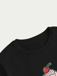 Cop Cake Printed T-Shirt Unisex Streetwear Comfortable Short Sleeve T-Shirt Top - 黑色 - 查看 5