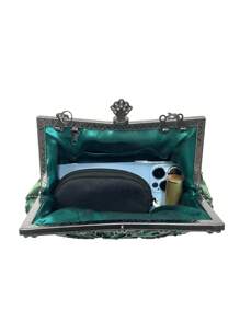 1pc Emerald Green Rose Floral Embroidery Beaded Sequin Rhinestone Vine Handle Decor 1920s Vintage Glamorous Elegant Evening Clutch Bag, Suitable For Women's New Year Green Party/Wedding/Formal Dress, Prom Ball, Mother's Day, Teacher's Day Gift