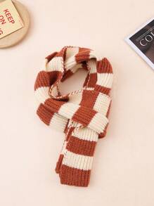 1pc Kids' Knit Solid Color Vertical Stripe Warm Neck Scarf, Unisex, Autumn/Winter
