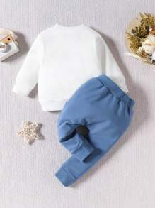 Baby Boys' Letter Embroidered Toweling Sweatshirt And Pants Casual Outfits For Autumn And Winter