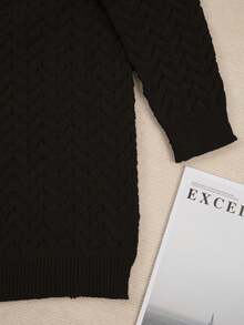 Plus Size Women's Solid Color Front Button Long Sleeve Casual Long Cardigan, Winter - Black - View 9