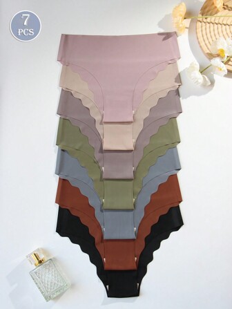 7 件无缝全扇形内裤，性感柔软透气弹力内衣，新颖纯色女士三角裤和内裤