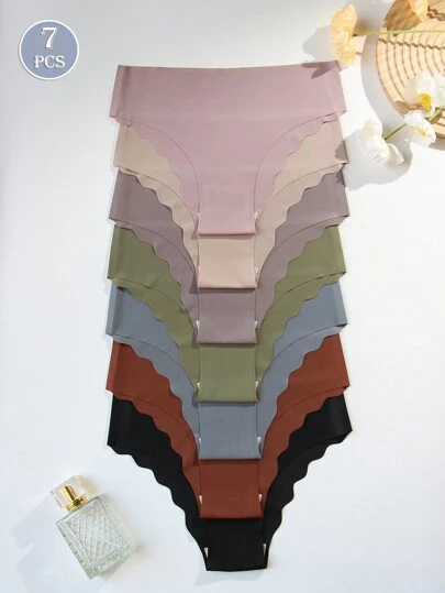 7 件无缝全扇形内裤，性感柔软透气弹力内衣，新颖纯色女士三角裤和内裤