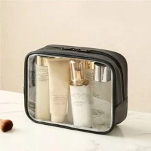 Túi đựng đồ trang điểm PU trong suốt, Túi đựng mỹ phẩm du lịch dung tích lớn, Túi đựng đồ vệ sinh khi bơi thể dục Túi đựng đồ vệ sinh cá nhân Túi đựng đồ rửa mặt Túi đựng đồ tắm đi biển Đồ dùng thiết yếu cho kỳ nghỉ Đồ dùng học tập Đồ dùng thiết yếu khi đi du lịch Ký túc xá nữ - màu đen - Xem 12