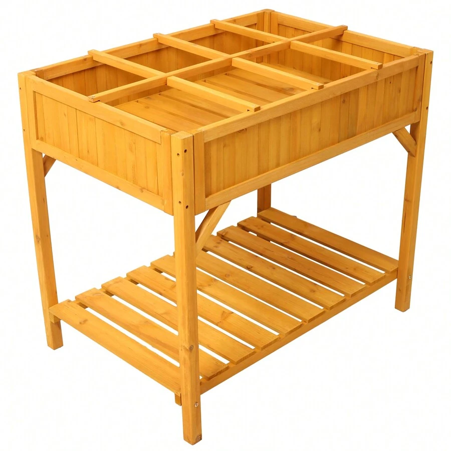 Raised Garden Bed With Legs, Wooden Elevated Planter Box With 8 Grids