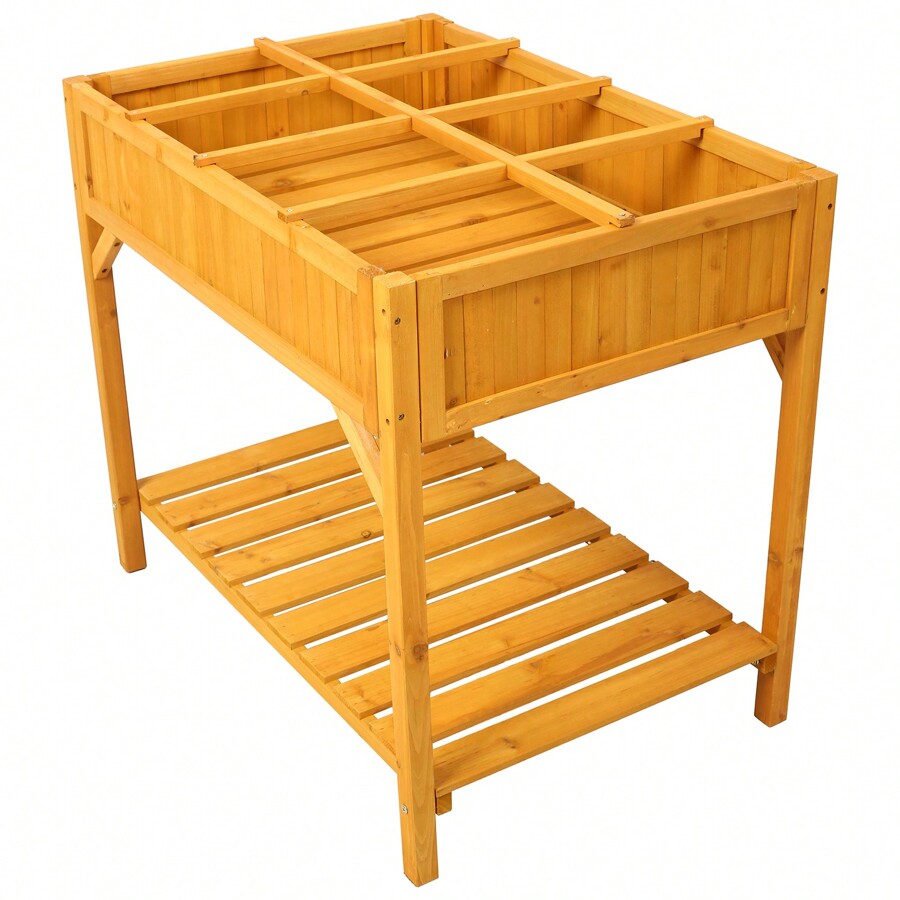 Raised Garden Bed With Legs, Wooden Elevated Planter Box With 8 Grids
