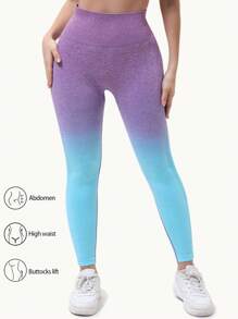 Quần legging tập yoga màu gradient thời trang cho nữ, mềm mại, thoáng khí, cạp cao, co giãn tốt - Màu xanh lam - Xem 2
