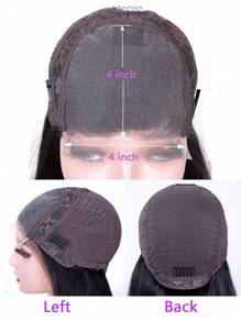 直发 4x4 蕾丝前部假发 人发预拔透明蕾丝前部假发 女士 150% 密度原生发 - 黑色 - 查看 8