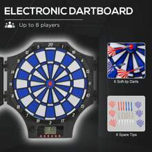 SPORTNOW Electronic Dartboard Set With 31 Games, 285 Programs, Cabinet, 6 Soft Tip Darts, 6 Spare Tips, LCD Scoring Indicator For Party, Game Night, Gift - Black - View 3