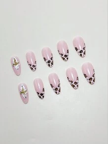 Bộ 24 miếng dán móng tay hình quả hạnh nhân ngắn họa tiết hoa báo Pháp mùa thu/đông kèm bi thép, + 1 miếng gel thạch + 1 dũa móng tay trang trí móng tay và tôn lên phong cách của bạn, thiết kế tinh tế, phù hợp với cuộc sống hàng ngày và tiệc tùng của phụ nữ, quà tặng cho quý cô - Nhiều màu - Xem 3
