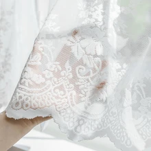 1pc Double Ruffle Curtain Rod Pocket Curtain, Country Style Embroidered Sheer Half Curtain, No Need Drilling, For Bedroom, Kitchen, Bathroom - White - View 6