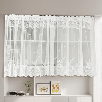 1pc Double Ruffle Curtain Rod Pocket Curtain, Country Style Embroidered Sheer Half Curtain, No Need Drilling, For Bedroom, Kitchen, Bathroom