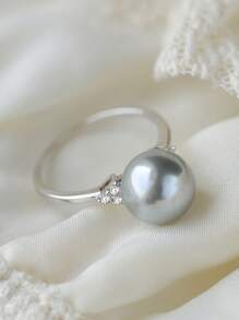 Bague de mariage en argent sterling S925 avec fausses perles et strass, élégante et à la mode, idéale pour offrir, un rendez-vous, une fête, au quotidien, Noël, des fiançailles ou comme bijou de mariée. - Argent - Voir 3