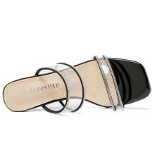 Women's Two Straps Clear Heels Slip On Square Toe Rhinestone Transparent Clear Block Heel Sandals - 黑色 - 查看 6