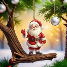 圣诞老人吊坠，双面可拆卸亚克力 - 圣诞主题家居和圣诞树装饰品，适合节日装饰 | 冬季庆祝活动的季节性吊坠 - 圣诞树装饰的最佳选择 - 彩色 - 查看 15