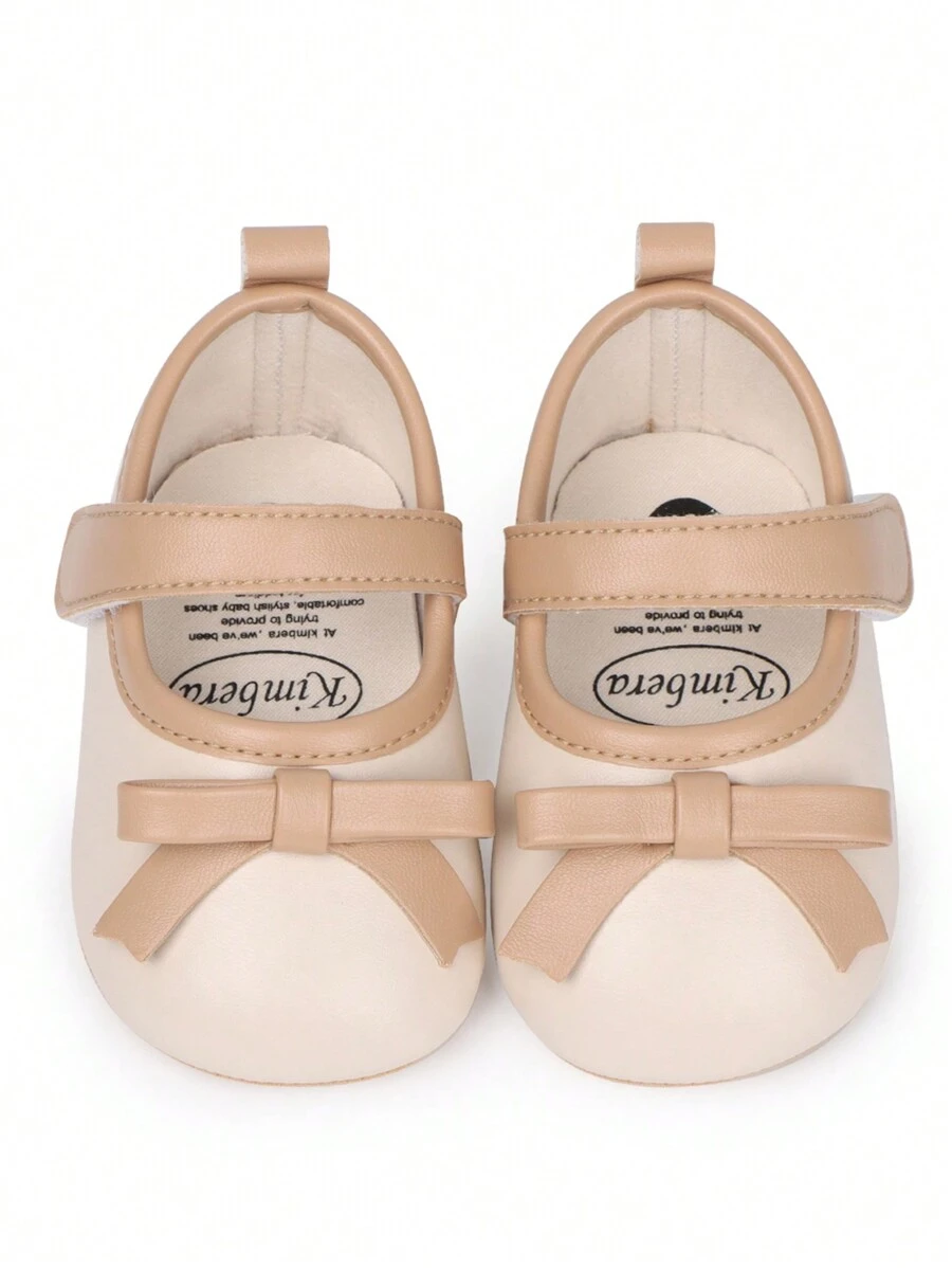 1 双婴儿女孩蝴蝶钩环设计平底防滑舒适步行鞋，0-1 岁，优雅公主玛丽珍风格，适合春秋季节 - 杏色 - 查看 1