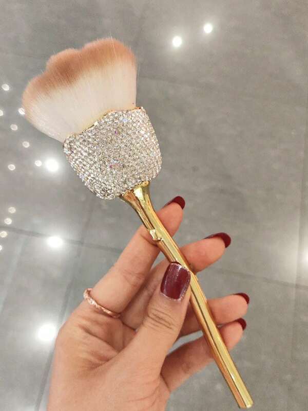 1pc Luxury Rose-Shaped Makeup Brush With Rhinestone Decor, Large Blush Brush, Nail Art Brush & Dust Cleaning Brush