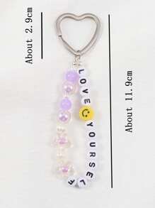 定制钥匙扣可爱卡通紫色系列字母珠钥匙圈吊坠，可定制姓名、口号、地点、日期、专辑名称、音乐会支持，适合生日、情人节、周年庆典、送给爸爸、妈妈、女朋友、男朋友、朋友的礼物 - 彩色 - 查看 2