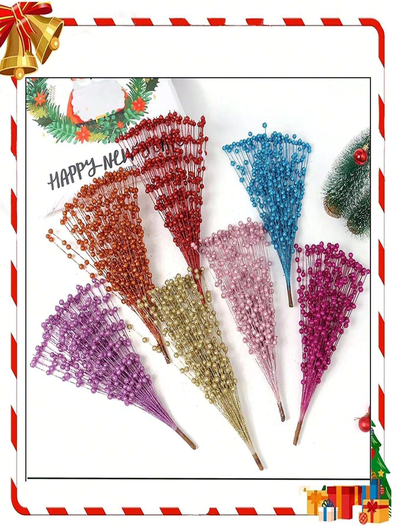 Christmas Tree Decorations Artificial Gold Powder Berry Stems And