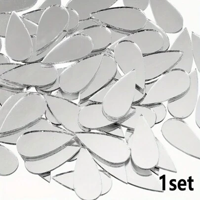 1 Set Water Drop Shaped Acrylic Mirror Mosaic Tiles, Suitable For DIY Crafts, Living Room Decor And Home Decoration, Self-Adhesive Silver Mirror Mosaic Tiles, Stickers, Wall Decals, Vinyl Decals For Home Decor, Spring Decorations To Refresh Your Home, Rama Decor Sticker Gift, Mirror Wall Decor For Birthday, Graduation, Bathroom