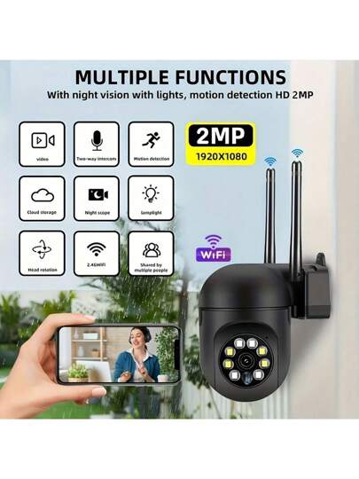 /1pc 1080P HD Rotatable Audio Camera, 2.4G Wireless Wifi Security 4X Human Motion Tracking 355° View, Home Monitoring, Elderly Child Care, Night Vision, Powered By USB Cable, Support Cloud Storage Memory Card (Not Included, Need To Purchase) view 3