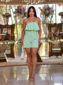 Premium Tailored Jumpsuit With Fringe And Elegant Belt Spring/Summer Fashion - Hijau muda - View 3