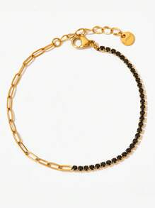 Zirconia Semi-Sphere Chain Bracelet, Stainless Steel Bracelet, Women's Colorful Gemstone Delicate Minimalist Stainless Steel Jewelry