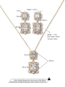 rakol 4 件方晶锆石简约银色首饰套装：耳环、项链和手链 - 藍色 - 查看 4