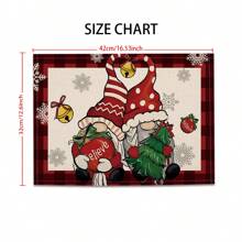 4 pièces/1 pièce Sets de table en lin à carreaux avec nain de Noël et flocon de neige, décoration de table pour fête de Noël