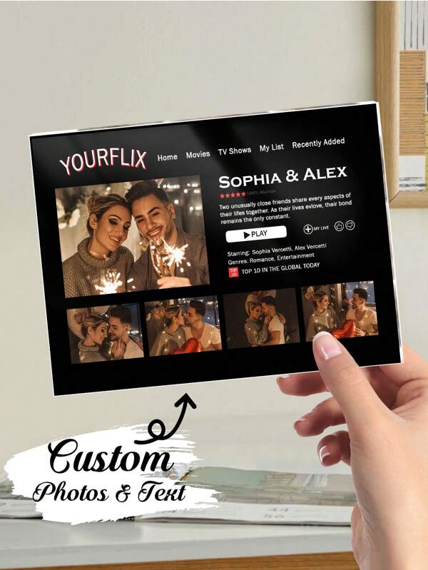 1pc Custom Couple Picture Plaque, Personalzied Movie Photo Plaque, Custom Couple Photo Gift, Personalized Home Decor With Text And Photo, Personalized Acrylic Plaque, Custom Photo Plaque, For Anniversaries, For Valentine's Day, For Mother's Day, For Birthdays, For Children's Day, For Father's Day, For Graduation, For Weddings, For Housewarming Living Room, Bedroom, Office, Tea Room, Valentine Day, Valentine Day Decor Gifts
