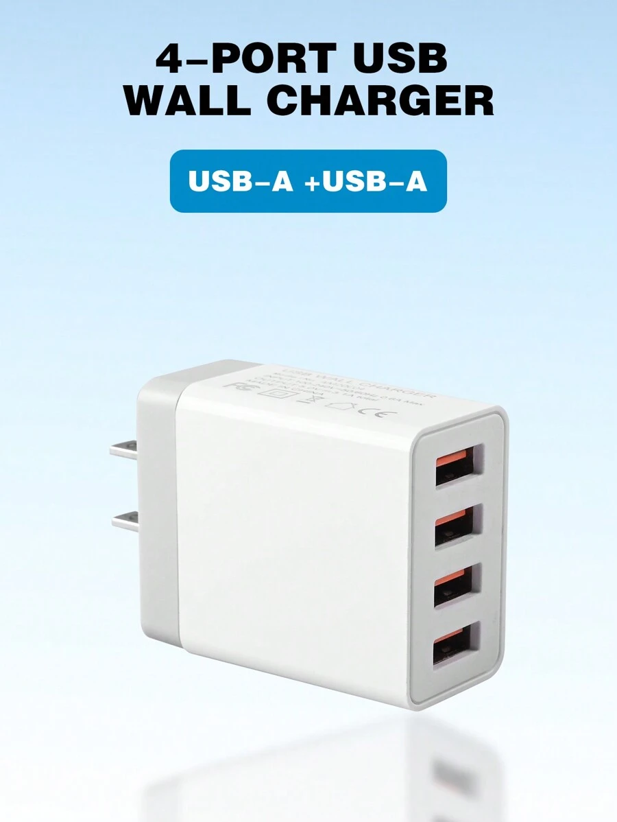 4-Port US Plug USB Charger, UL Listed 3.0 Fast Charging Wall Adapter, 3.1A Multi USB Power Supply Compatible With IPhone/Android Phones, Cameras, MP3 And More