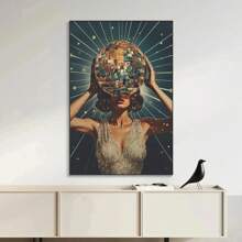 1 peça, pôster de tela de mulher com bola de discoteca vintage, arte luxuosa de bola de espelho, estética moderna e divertida, estilo nórdico, decoração de sala de casa, arte de parede, presente ideal para quarto, sala de estar, corredor, arte de parede, decoração de parede, sem moldura