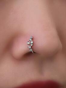 Nooxian 1 chiếc khuyên mũi hình chữ C đính đá, khuyên mũi giả khảm siêu nhỏ - Bạc - Xem 2