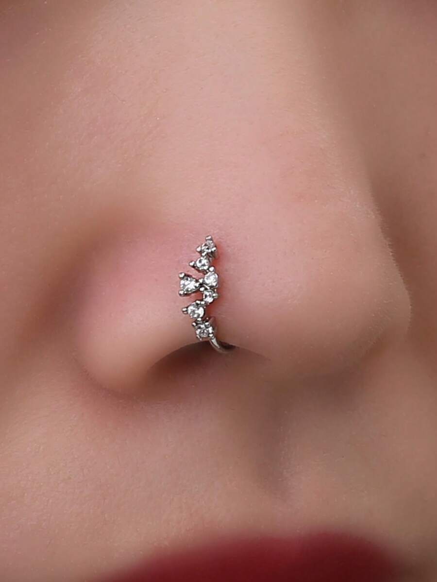 Nooxian 1 chiếc khuyên mũi hình chữ C đính đá, khuyên mũi giả khảm siêu nhỏ