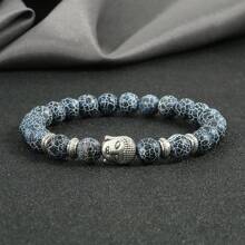 1 件佛教天然石手链银佛头弹力线手链疗愈平衡信仰珠宝日常配饰 - 彩色 - 查看 9