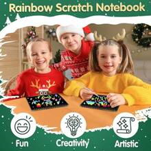 Rainbow Scratch Party Favors Kids: Birthday Gifts Bulk Scratch Art Notebook 24 Pack Scratch Paper Birthday Party Favor Girls Boys Art Craft Kit Scratch Pads Classroom Prizes , Back To School Gifts - Multicolor - View 4