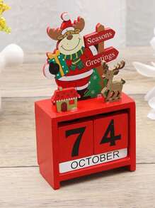 1pc Wooden Creative Christmas Cartoon Desktop Decor Gift Box Packaging Perpetual Calendar, Halloween, Halloween Decoration
