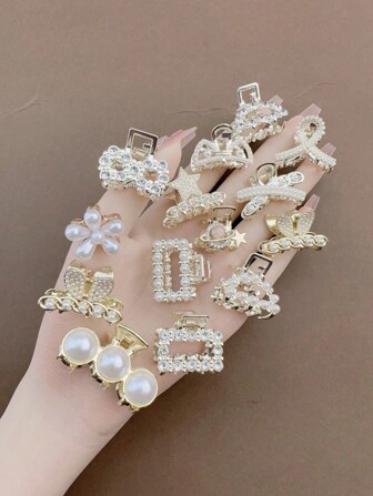 5-10pcsWomen's Metal & Rhinestone Hair Claws, Elegant Hair Clips, Fashion Accessories