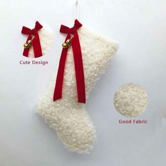 1 pieza, Calcetín navideño tipo chaqueta, Calcetines navideños de punto, Calcetín navideño de 21 pulgadas para decoración, Adorno colgante tipo calcetín navideño, Decoración navideña, Decoración de escena, Decoración festiva, Decoración de habitación, Decoración de pasillo, Decoración de ventana, Calcetín navideño blanco con campana