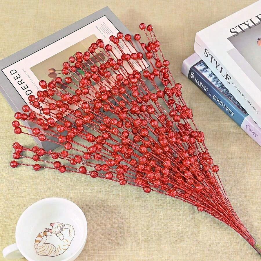 Christmas Tree Decorations Artificial Gold Powder Berry Stems And