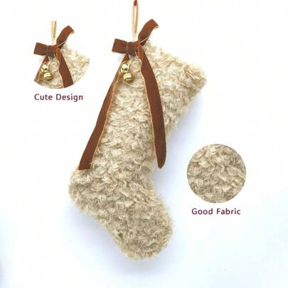 1 Piece, Christmas Stocking Jacket, Christmas Knit Socks, 21 Inch Christmas Stocking Decoration, Christmas Stockings Pendant Gift Bag, Christmas Decoration, Scene Decoration, Holiday Decoration, Room Decoration, Hallway Decoration, Window Decoration, White Bell Christmas Stocking