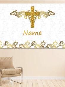 1pc Customized First Background With Name, Golden Cross And Angels, Photography Backdrop For Party, Baptism, And Gift Giving High-Quality,Stylish Custom,Personalized,Unique Ideal Gifts For Her Boyfriend,Girlfriend,Daughter,Son,Family,Friends For Valentine's Day,For Anniversaries,For Weddings,For Birthdays Living Room,Home