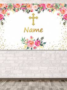 1pc Customized First Background With Name, Golden Cross And Angels, Photography Backdrop For Party, Baptism, And Gift Giving High-Quality,Stylish Custom,Personalized,Unique Ideal Gifts For Her Boyfriend,Girlfriend,Daughter,Son,Family,Friends For Valentine's Day,For Anniversaries,For Weddings,For Birthdays Living Room,Home