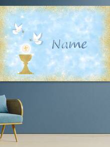 1pc Customized First Background With Name, Golden Cross And Angels, Photography Backdrop For Party, Baptism, And Gift Giving High-Quality,Stylish Custom,Personalized,Unique Ideal Gifts For Her Boyfriend,Girlfriend,Daughter,Son,Family,Friends For Valentine's Day,For Anniversaries,For Weddings,For Birthdays Living Room,Home