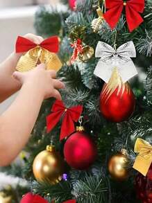 12 件迷你蝴蝶结装饰小巧 DIY 蝴蝶结装饰配件适合作为圣诞树礼物的装饰道具和新年家庭派对装饰 - 彩色 - 查看 3