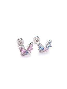 1pc Fully Rhinestone Dual Tone Titanium Surgical Steel 20G Butterfly External Threaded Tragus Helix Cartilage Stud Piercing Earring