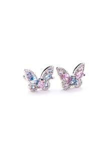 1pc Fully Rhinestone Dual Tone Titanium Surgical Steel 20G Butterfly External Threaded Tragus Helix Cartilage Stud Piercing Earring