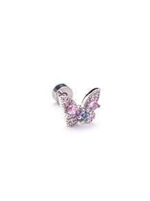 1pc Fully Rhinestone Dual Tone Titanium Surgical Steel 20G Butterfly External Threaded Tragus Helix Cartilage Stud Piercing Earring