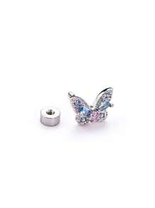 1pc Fully Rhinestone Dual Tone Titanium Surgical Steel 20G Butterfly External Threaded Tragus Helix Cartilage Stud Piercing Earring